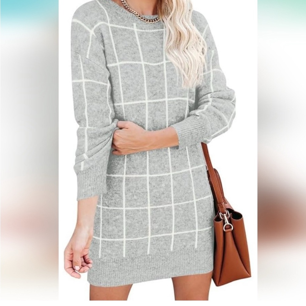 Vici Grey and White Plaid Sweater Dress